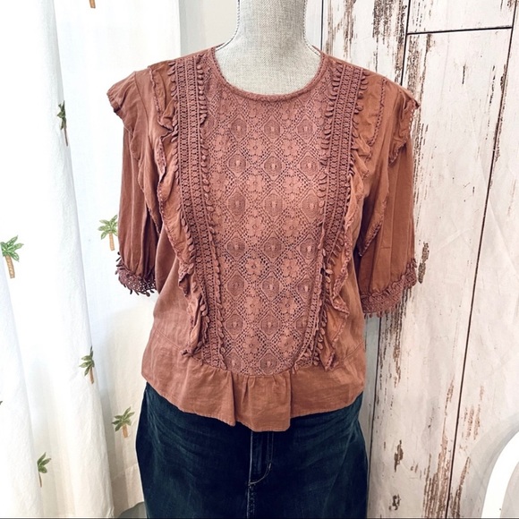 NWOT 💙 Love Sam BOHO Blouse - Cotton Crocheted Lace With Ruffles Size S - Picture 2 of 8